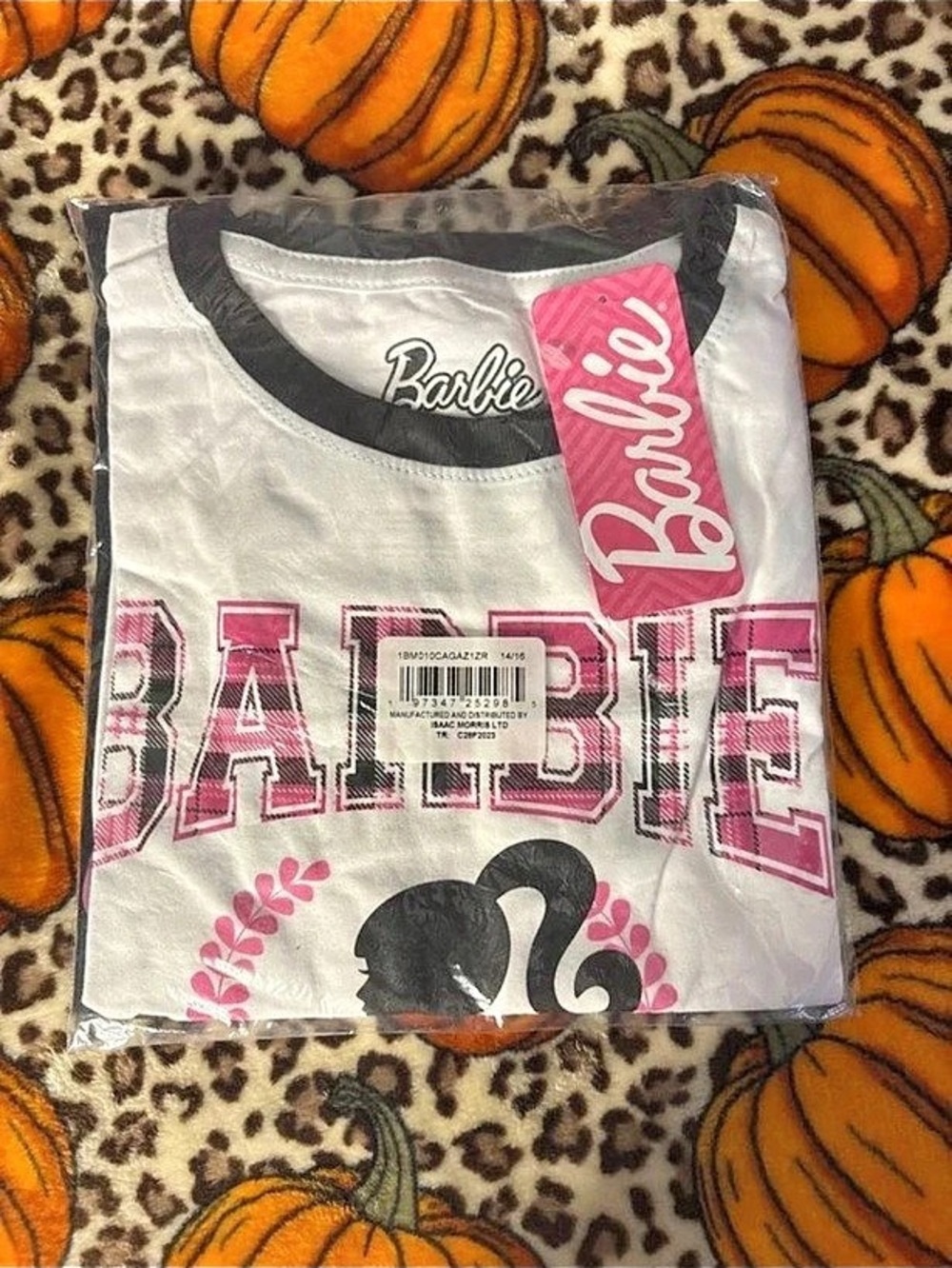 Barbie Girls Plaid Graphic Ringer T-Shirt Girls 14/16